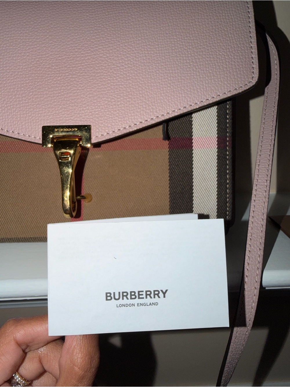 Burberry Pink Leather Flap Clutch with Classic Check - Picture 7 of 7